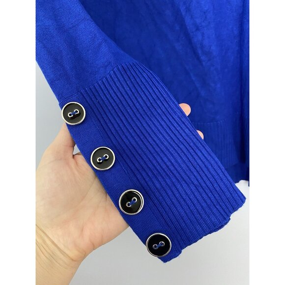 Melissa Paige Women's Size Small Button Cuff Sweater Split Hem Blue - Picture 4 of 8